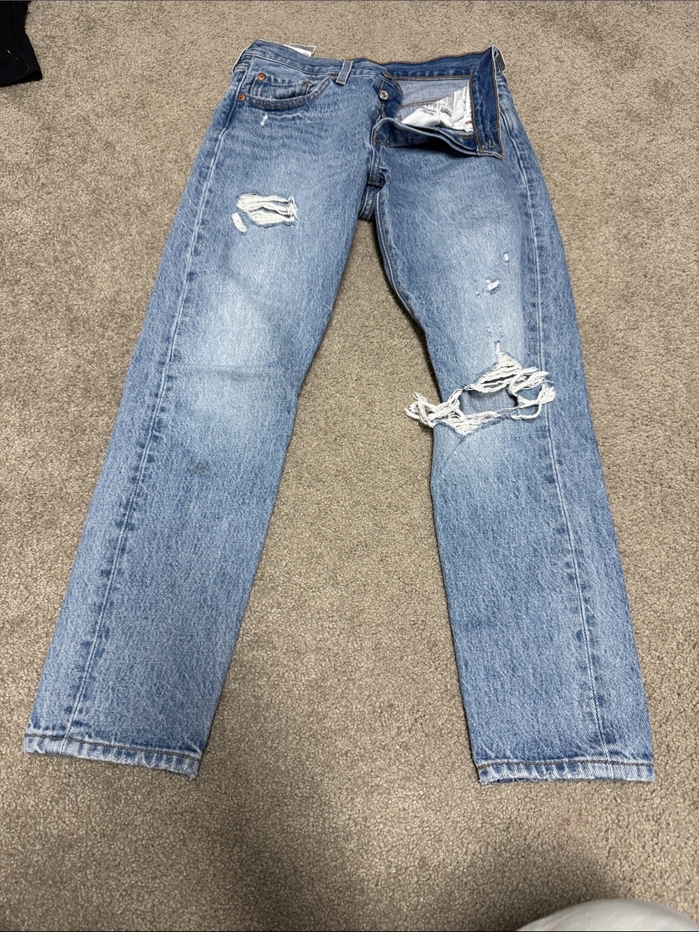 Levi's Light Blue Straight Jeans with Distressed Knees